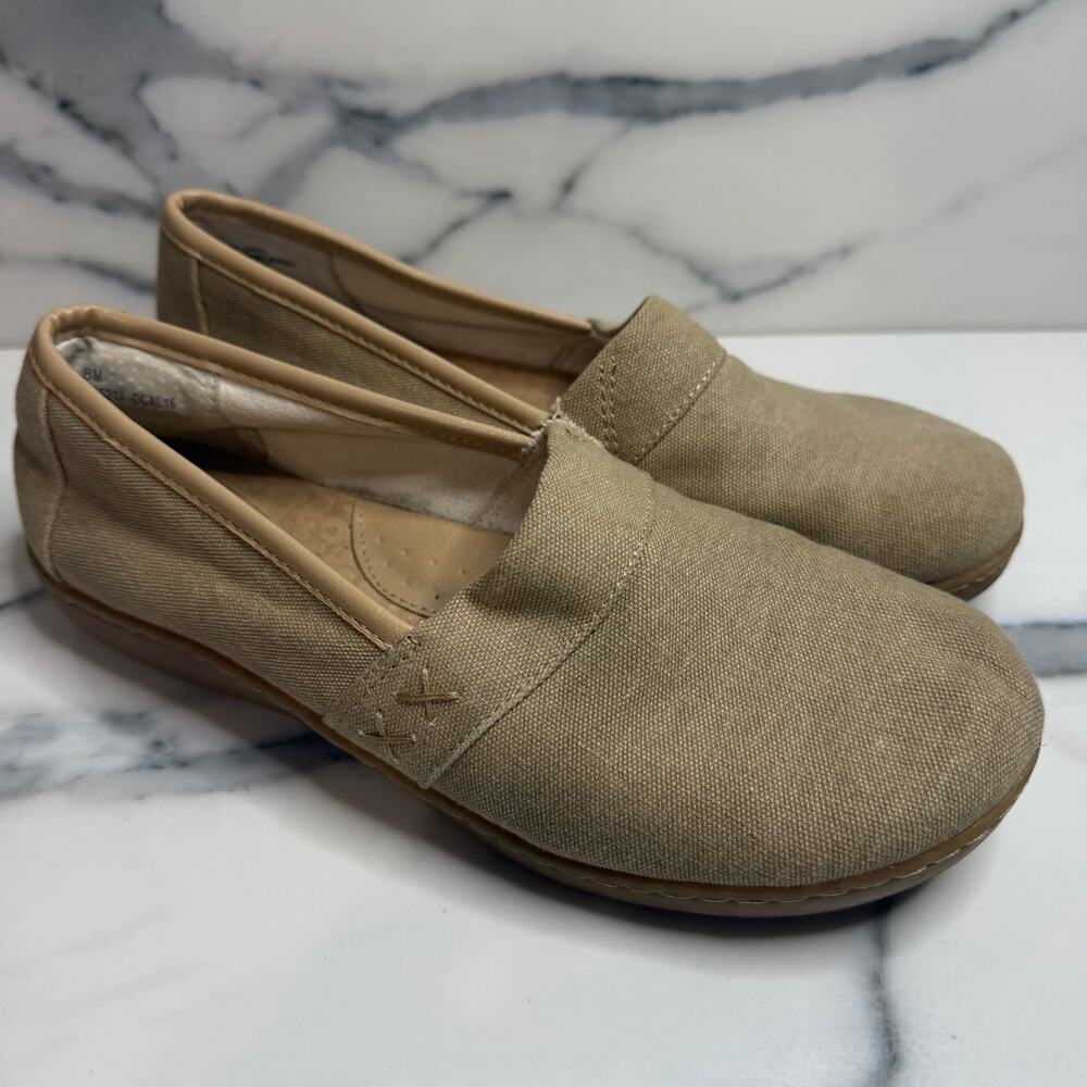 b.o.c. Born Concept Women's Tan Canvas Slip-On Loafer Sz 8 Comfort Casual